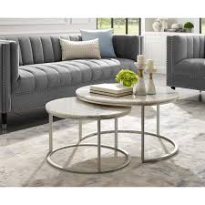 Shop this collection (4) ensla 33 in. Inspired Home Marley 2 Piece 31 In Silver Gray Medium Round Stone Coffee Table Set With Nesting Tables Ct131 24ws Hd The Home Depot