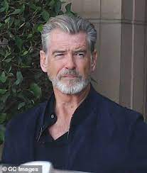 Pierce Brosnan 65 Continues To Rock His Natural Silver Locks Pierce Brosnan Handsome Older Men Silver Hair Men