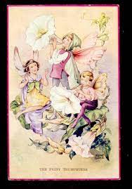 Musical Fairies Blow On Morning Glory Flowers Fairy Trumpeters Cloke Postcard Fairy Paintings Fairy Fairy Art
