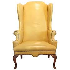 Mustard Yellow Leather Wing Chair 1stdibs Com Leather Wing Chair Comfy Leather Chair Wing Chair