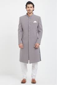 Suiting Fabric Solid Nawabi Sherwani In Grey Colour Le suit women's plus size 1 button notch collar windowpane pant suit with zipper pockets. suiting fabric solid nawabi sherwani in grey colour