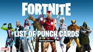 Fortnite's v14.10 update has added iron man and thor powers, the stark industries building, and an iron man boss.iron man has the key card that players will need to get into. Fortnite Chapter 2 Season 4 List Of All Punch Cards Gamingonphone