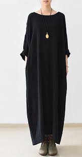 2016 Fall Thin Black Linen Dresses Long Sleeve Linen Caftans Gown Black Linen Dress Long Linen Dress Linen Maxi Dress