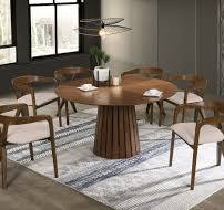 Weiss - Mid-Century Modern Walnut Round Dining Table + 6 Chair Set