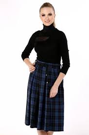 Indigo Ekoseli Kase Etek Tozlu Com Etek Indigo Moda