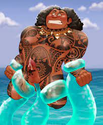 bondage boner bound demigod disney erect penis erection hard on  in water long hair male male only maui melanin moana muscles muscular  muscular male ocean outdoors outside polynesian polynesian
