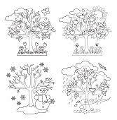 Fall coloring pages are a great way to learn about the season and explore colors. Four Seasons Trees Clipart And Vector With Spring Summer Fall And Season Tree Seasons Coloring Pages Tree Coloring Page