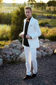 Black And White Suit With Bow Tie Men S White Suit Black Long Sleeve Shirt Black Leather Derby Shoes Gold Bow Tie Black Suit White Shirt White Wedding Suits For Men Mens White Suit