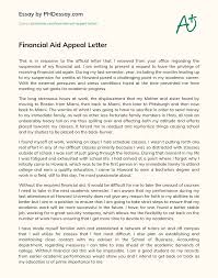 Be as specific as possible, and focus on concrete incidents that affected your family's finances. Financial Aid Appeal Letter Phdessay Com