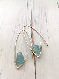 Aquamarine Earrings Aquamarine Raw Hoop Aquamarine Jewelry Etsy Aquamarine Jewelry Jewelry Gemstone Jewelry