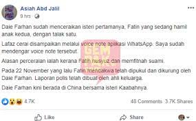 Tambah memilukan, wanita itu sedang hamil anak kedua mereka dan lafaz tersebut dibuat menerusi voice note aplikasi whatsapp. Selepas Nikahi Janda Anak 8 Da I Farhan Didakwa Cerai Isteri Pertama Yang Sedang Sarat Hamil Menerusi Whatsapp Gempak