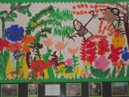 Children S Collaborative Art Work Based On Rousseau S Jungle Paintings They Children Painted The Plants And Jungle Art Projects Jungle Art Expressive Art