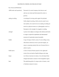 Music vocabulary such as introduction, verse, chorus, bridge, solo, in and outro are common music terms that can be used to describe most rock or pop music. Key Terms And Definitions