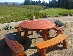 Casual picnic bench and table Round Wooden Picnic Table With Detached Benches