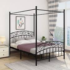 A canopy bed is a bed with a canopy, which is usually hung with bed curtains. Jurmerry Full Size Metal Canopy Bed Frame With Ornate European Style Headboard Footboard Sturdy Black Steel Holds 660lbs Perfectly Fits Your Mattress Easy Diy Assembly All Parts Included Buy Online At