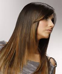 How to straighten layered hair. Long Straight Dark Golden Brunette And Light Brunette Two Tone Hairstyle With Side Swept Bangs