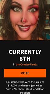 Our Hammerlock Wrestling Women's Champion Violet Lee has advanced to the  Quarter Finals in the "Face of Halloween " contest. Let's help her get to  the semi finals with our vote. Click