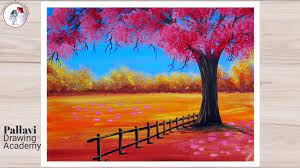 Subscribe to my channel to get more drawing videos. Easy And Beautiful Landscape Painting With Red Tree Pallavi Drawing Academy Video Dailymotion