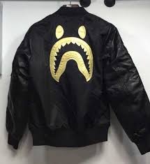 Black And Gold Bomber Jacket Mens Bape Gold Standard Shark Bomber Bape Outfits Outerwear Fashion Supreme Clothing