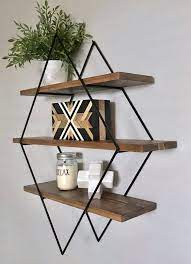 Custom Diamond Shelf Geometric Floating Shelf Handmade Wood Metal Wall Decor Wall Decor Living Room Decor Wood Wall Decor