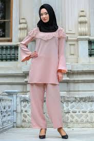 Volan Kol Pudra Tunik Pantolon Takim 407pd Neva Style Com Fashion Style Powder Pink