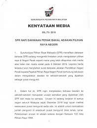 Pejabat pilihan raya negeri perak, blok a, tingkat 1, bangunan jabatan kerajaan persekutuan, jalan panglima bukit gantang wahab, 30000 ipoh, perak darul ridzuan. Kenyataan Suruhanjaya Pilihan Raya Malaysia Spr Facebook