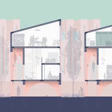 4 Long Occupied Section Expresses Materiality In A Cartoon Ish Colour Pastel Or Mo Schemas D Architecture Maquette Architecturale Architecture Conceptuelle