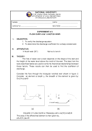 Doc Experiment 5 Flow Over A 90 V Notch Weir Bandera La