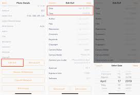 Manually set the date and time zone: How To Edit The Metadata Of A Photo On Iphone With Exif Metadata App