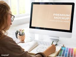 Download Premium Psd Of Female Designer Using A Computer Mockup 580877 Website Design Trends Web Template Design Website Design