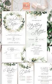 Gold Greenery Wedding Invitation Bundle Edit Yourself Print At Home And Save Green Wedding Invitations Wedding Invitations Boho Wedding Invitation Templates