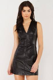 Front View Pleather Mini Dress In Black Leather Dresses Leather Mini Dress Mini Dress