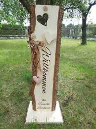 Holzaufsteller Willkommen Schild Holz Familienschild Holzstele Hochzeit Geschenk Ebay Stoffherz Holzdeko Basteln Rustikale Holzarbeiten