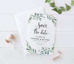 Printable Save The Date Wedding Card Simple Green Leaves Fern Foliage Wreath Water Color Save The Date Card Wedding Planner Card Wedding Cards Wedding Invitation Cards