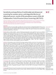 Family hx of ovarian cancer 2. Sensitivity And Specificity Of Multimodal And Ultrasound Screening For Ovarian Cancer And Stage Distribution Of Detected Cancers Results Of The Prevalence Screen Of The Uk Collaborative Trial Of Ovarian Cancer Screening Ukctocs