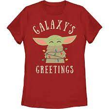 Juniors The Mandalorian Baby Yoda Christmas Lights Tee