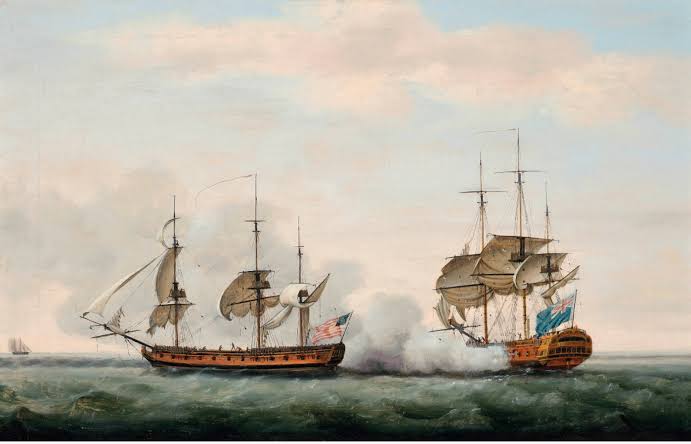 East India Company ship defends against American privateer
