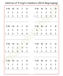 2 digit addition worksheets pdf | with regrouping and without regrouping april 1, 2021 march 18, 2021 by free printable worksheets i am sharing 2 digit addition worksheets with answers in pdf format. Maths Class 4 Addition Of 5 Digits Numbers With Regrouping Worksheet 8