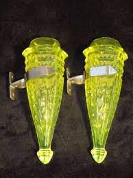 Model A Car Auto Flower Vases W Bracket Vaseline Yellow Etched Flowers Car Vase Flower Vases Vase