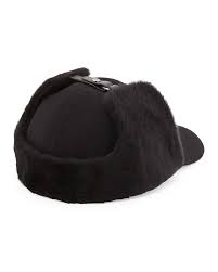 Prada Wool And Shearling Trapper Baseball Cap Black Shearling Winter Accessories Baseball Cap