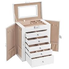 Limited time sale easy return. Buy Songmics 6 Tier Jewelry Box With Drawers Mirror And Lock Storage Organizer For Bracelets Earrings Rings Necklaces Watches Gift White Ujbc152w01 Online In Kazakhstan B086qts199