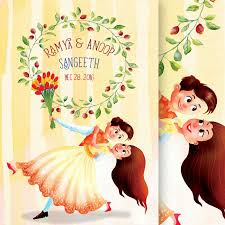 Illustrated Indian Wedding Sangeet Reception Invitation Caricature Wedding Invitations Wedding Card Design Wedding Cards
