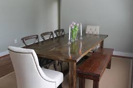Rustic Dark Varnished Pine Wood Dining Table And Bench Which Mixed With Twin White Farmhouse Dining Table Large Farmhouse Dining Table Wooden Dining Room Table