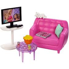 New Barbie Indoor Furniture Living Room Set With Kitten Pink Sofa Table Tv Lot Mattel Barbie Living Room Furniture Barbie Playsets Diy Barbie Furniture
