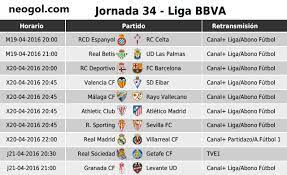 Si el formato de la liga mx fuese un torneo largo, como en españa, estaría alejado de la racha de máximo subcampeón en. Partidos Jornada 34 Liga Espanola Bbva 2016