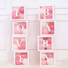 Buy Birthday Party Baby Shower Decorations Diy 4pcs White Transparent Boxes With 27 Letters Party Boxes Block For Baby Shower Diy Name Combination Birthday Boxes Gender Reveal Party Supplies Online In