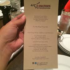 Please be aware, that prices and availability of longhorn menu items can vary from location to location. New Menu Items At Longhorn Steakhouse
