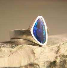 Australian Boulder Opal Ring Blue And Green Opal Ring Silver Etsy Blue Opal Ring Boulder Opal Ring Australian Boulder Opal Ring