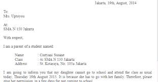Surat izin ini sangat penting untuk ditulis agar ketidakhadiran seorang siswa dapat diketahui oleh pihak sekolah. Contoh Surat Izin Tidak Masuk Sekolah Karena Pergi Bahasa Inggris Gudang Surat