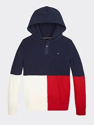 Colour block pullover hoodie from uo with a bold look. Th Kids Colorblock Hoodie Tommy Hilfiger